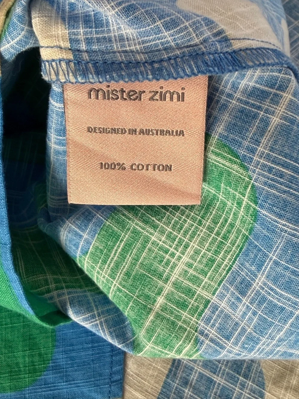 Mr Zimi Margot Mini Dress In Kyma Australian Brand Cotton Vibrant Print Blue